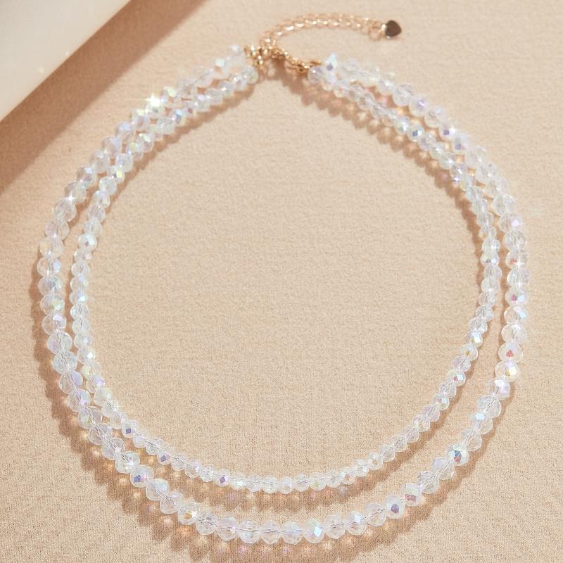 Shiny Stylish Geometric Irregular Beaded Necklace for Women Vintage Simple Refraction Color Clavicle Chain Zircon Party Gift