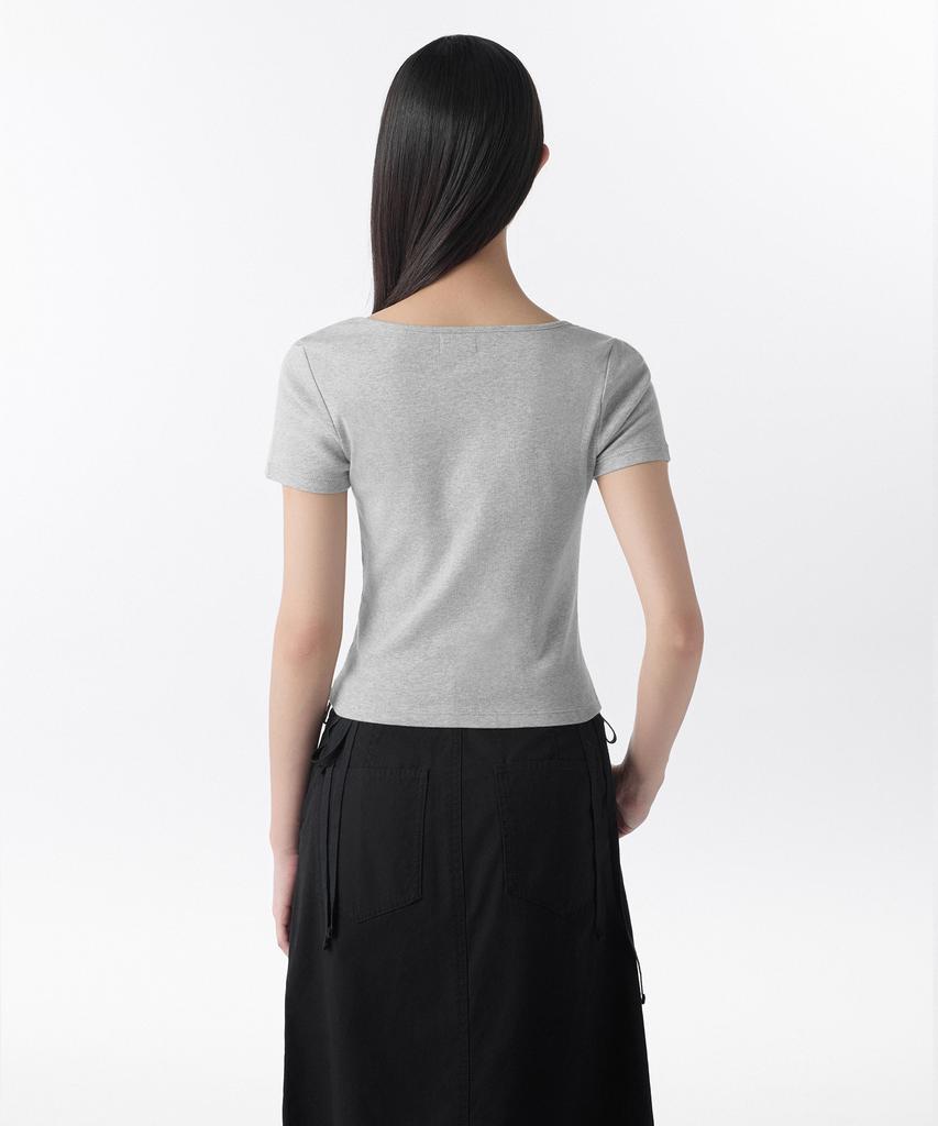 MUSINSA STANDARD WOMAN Women'S Slim Square Neck T-Shirt [Medium Grey]