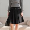 Women's High Waist Gray Wool Pleated A-Line Skirt - Autumn/Winter School Style