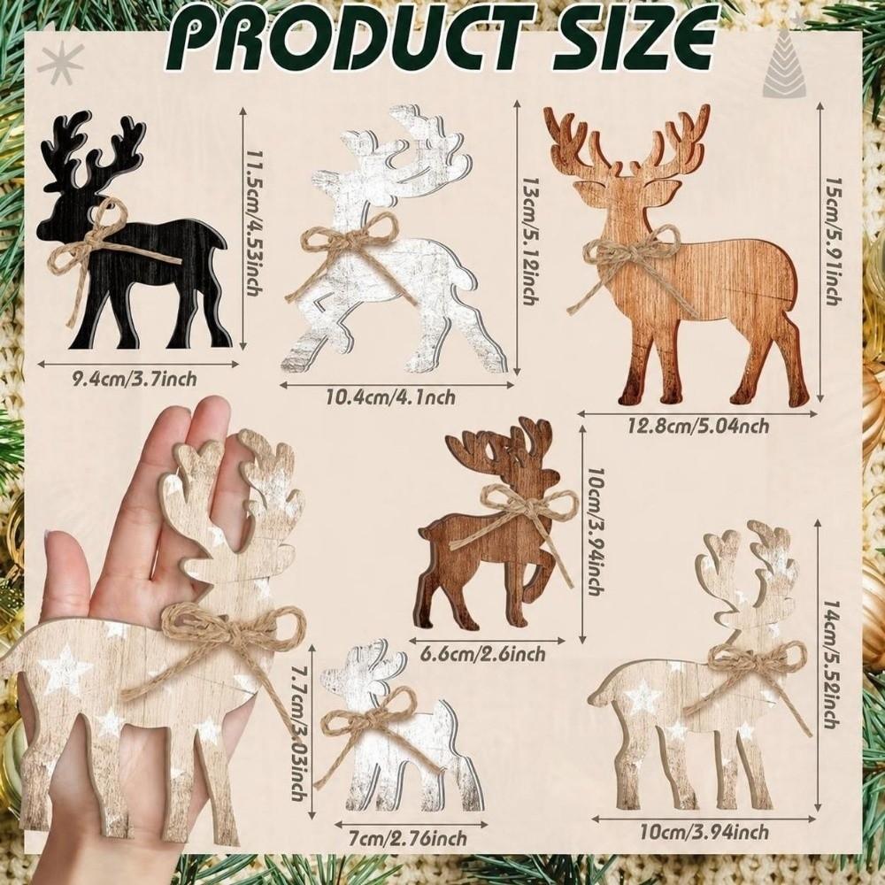 Multicolor Christmas Desktop Ornament Wood Xmas Tree Tabletop Decoration Photo Props Deer Snowflake Scene Decorative Ornaments
