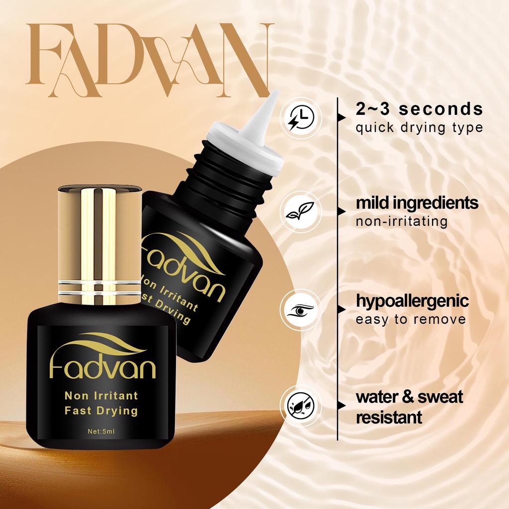 FADVAN 5ml/10ml Black Gold Eyelash Glue – Strong, Long-Lasting Adhesive for False Eyelashes.