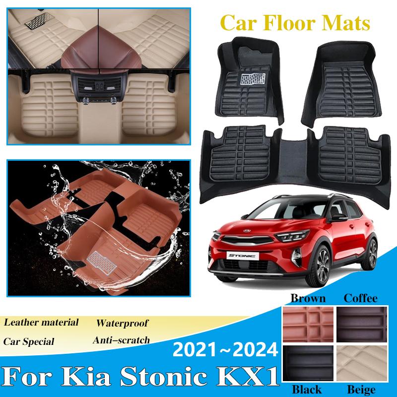 Car Accessories For Kia Stonic ~2024 KX1 Car LHD Floor Mats Waterproof Leather Panel Liner Carpet Foot Part