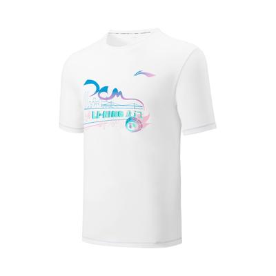 Li Ning Badminton Serie Buchstaben Rundhals Bequem Atmungsaktiv Vielseitig Kurzarm T-Shirt Unisex Oberteile Weiß AHSVD75-2