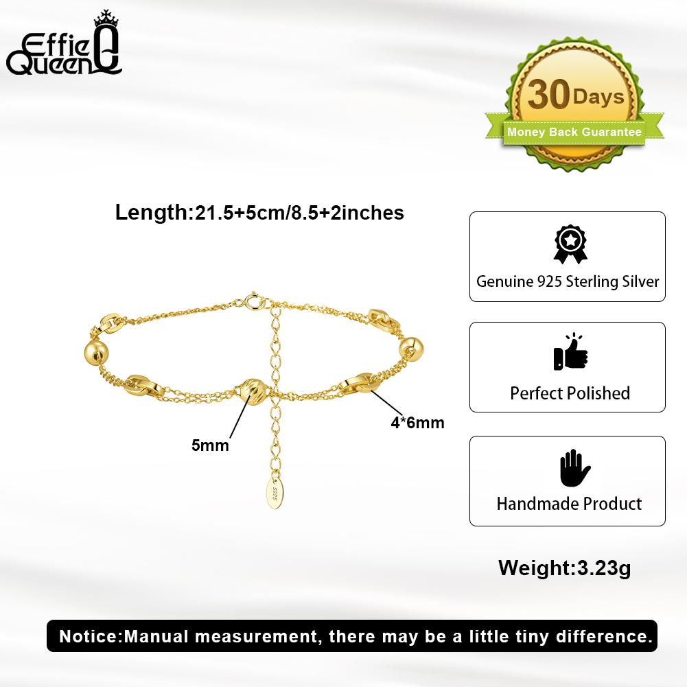 Effie Queen Echte 925 Sterling Silber Mode 5MM Perlen Fußkettchen Kette Damen Jubiläum Retro Einzigartig Zierlich Fußschmuck SA106