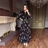 2024 Summer European & American Women's Fashion High-Waisted Slimming Long-Sleeve Print French Dress