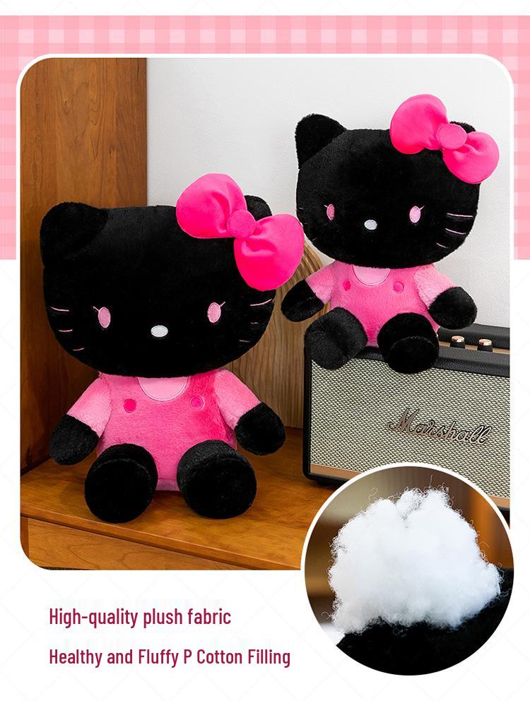 Dreamy KT Cat Doll with Black Floral Skirt - Plush Clip Legs Bedtime Pillow Gift for Girls