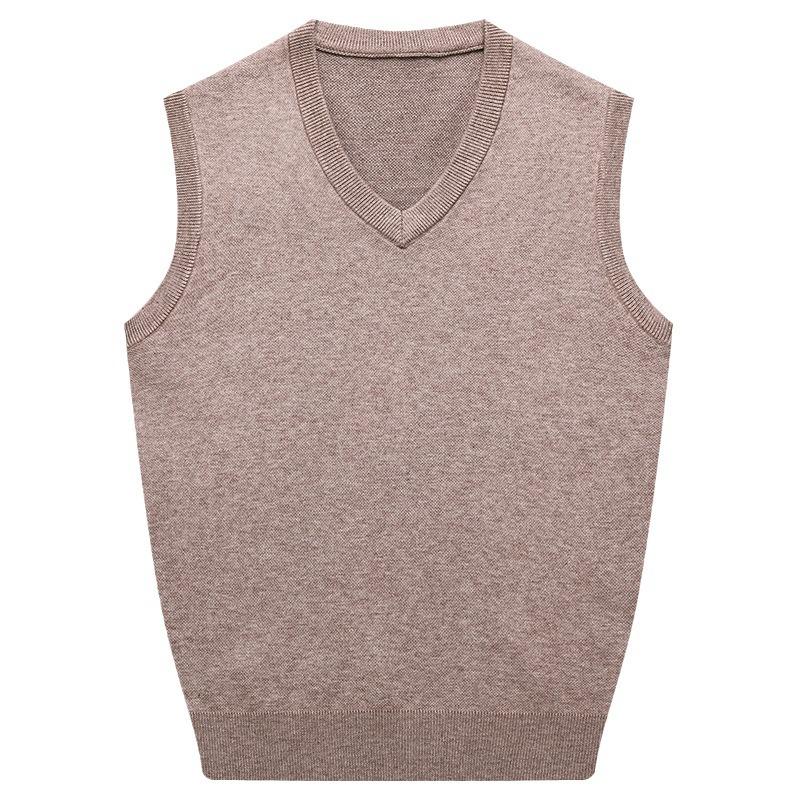 Men's Autumn/Winter V-Neck Wool Knit Vest - Solid Color Sleeveless Knitwear for Middle-Aged Men