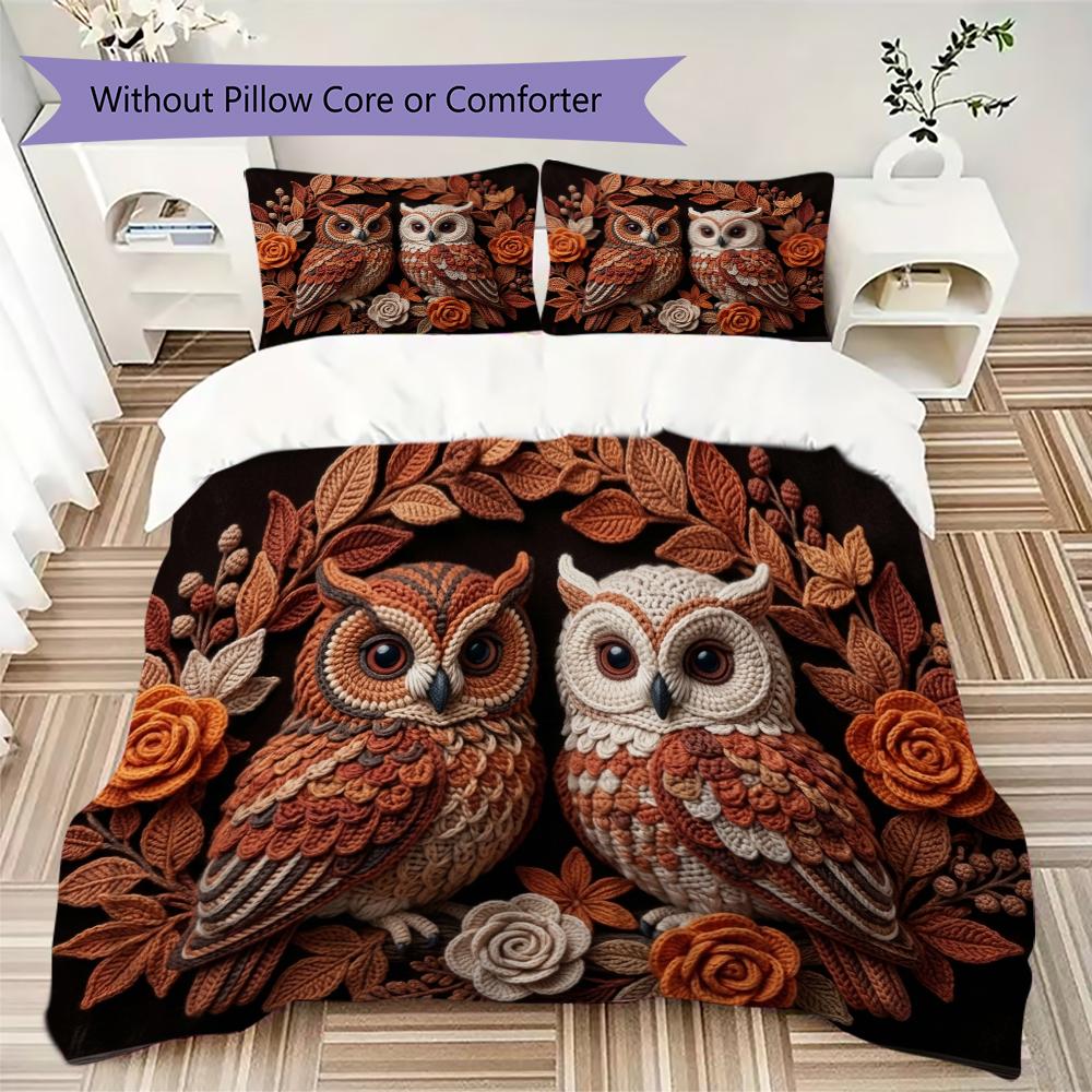 owl Pattern Bedding uilt Set uilt Cover Pillowcase Home Decoration Birthday Gift (1 * duvet cover + 2 * pillowcase  without core)66