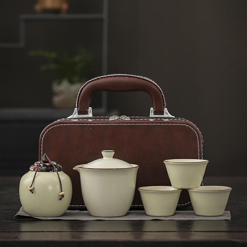 Travel tea set Convenient outdoor ceramic Ru kiln Kuaike cup set Business event souvenir