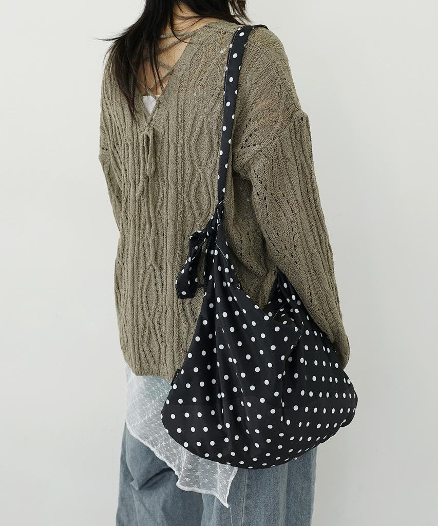 D.Lab Plum Pattern Ribbon Eco Bag - Dot Black