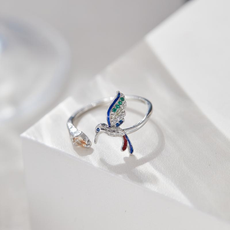 Elegant Natural Blue Stone Adjustable Hummingbird Rings for Women Glass Filled Rings Female Engagement Wedding Party Jewelry