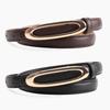 Women Leather Minimalist Belt With Elliptical Flat Buckle For Dress Jeans And