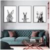 Cuadros en blanco y negro para decoración de habitación de niños, estampado de animales, León, cebra, elefante, póster artístico de pared, pintura en lienzo de Safari para guardería