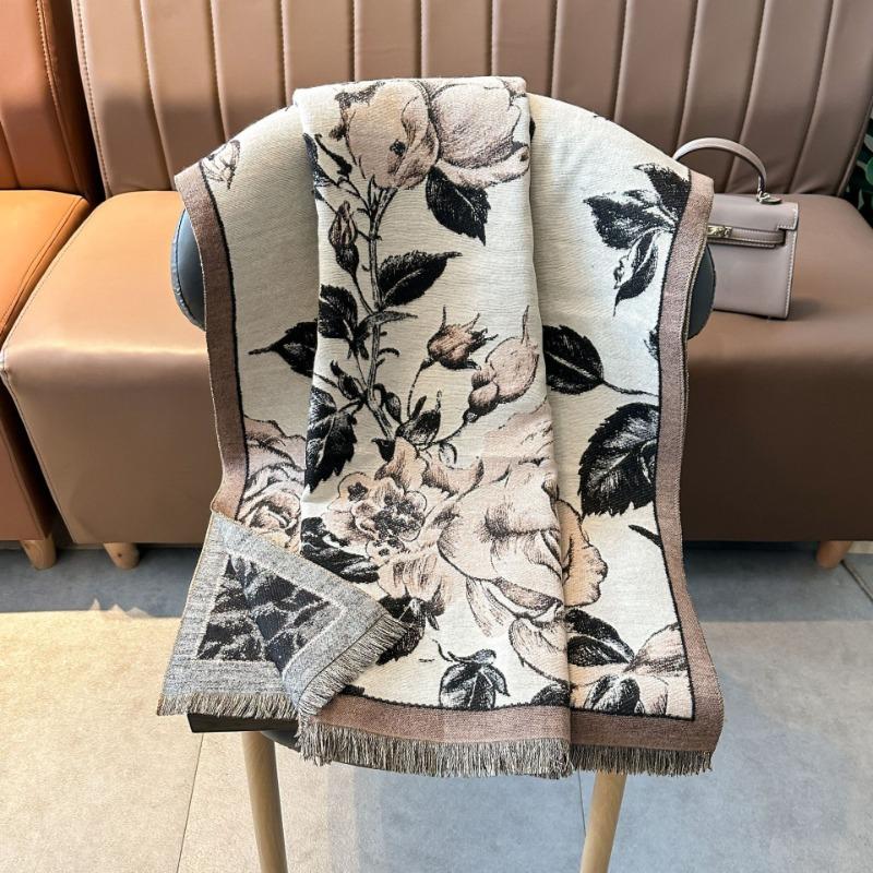 Flower scarf women's imitation cashmere retro temperament printing thickened warm scarf travel outside fashion temperament shawl