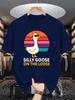 Men Short Sleeve T Shirt Silly Goose On The Loose Retro Graphic Tees Loose Fit Casual Mens Top For Funny Daily Street Wear