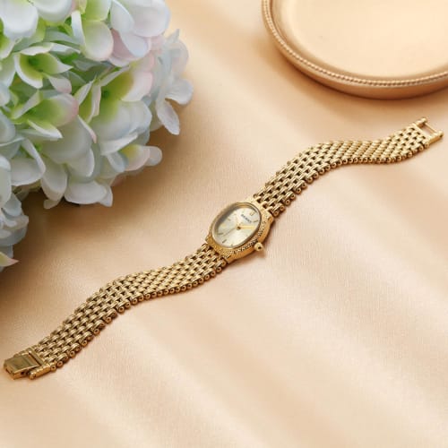 BERNY Women's Gold Quartz Watch with a Small Oval Design, 3 ATM Water Resistance, and a Japanese Movement with a Convenient Adjustment Tool