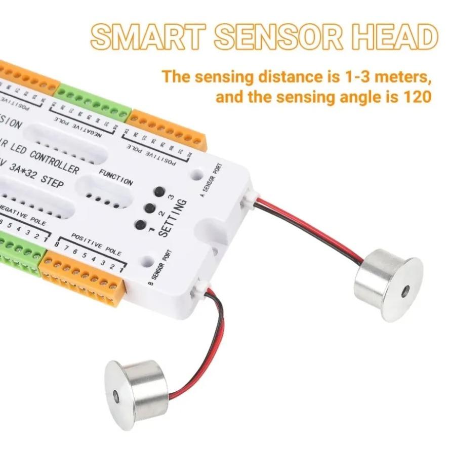 LED Motion Sensor Light Ladder Night Light Prevent Short Circuit Controller 32 Channels Stair DC12V/24V Stair Control Dimmer