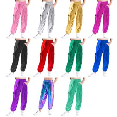 Kinder Jungen Mädchen Bühnenkostüm Jazz Hip Hop Streetdance Harems Hose Glänzende Metallic Leggings