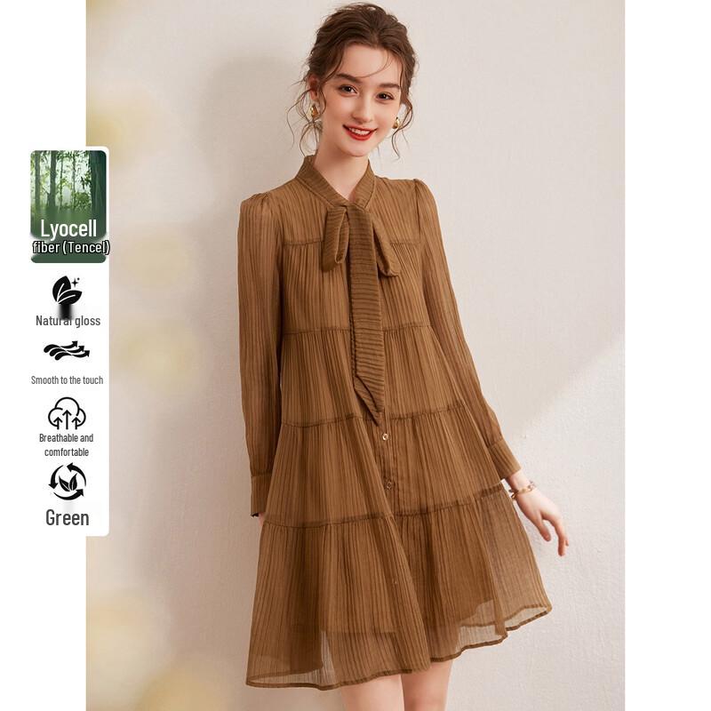 Women s Elegant Lyocell Blend Tie-Waist Midi Dress M