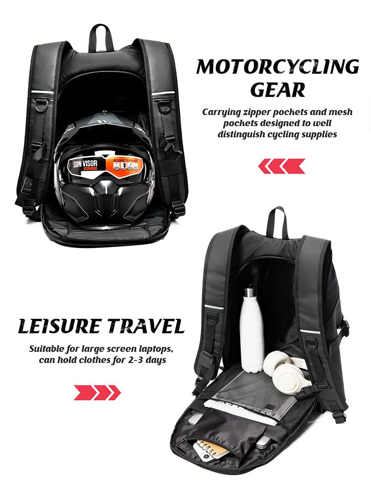 Men's Motorcycle Backpack, Waterproof Helmet Backpack for Men, Travel Backpack Reflective Stripe Hiking Expand Outdoor Backpack