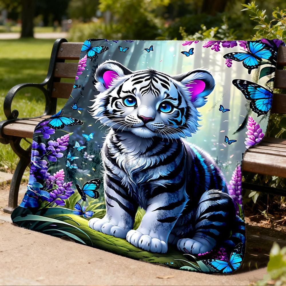 1 st Tigertema Fantasy Garden Pläd Polyesterfiber, Lätt Flanell, Mjuk & Varm, Användning Året Runt för Utomhusbruk, Camping Digitaltryck