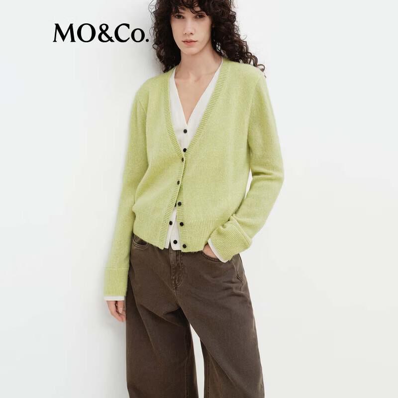 MO&Co. Women's Wool Cashmere Blend Faux Two-Piece Long Sleeve Knitted Cardigan MBF1CAR019