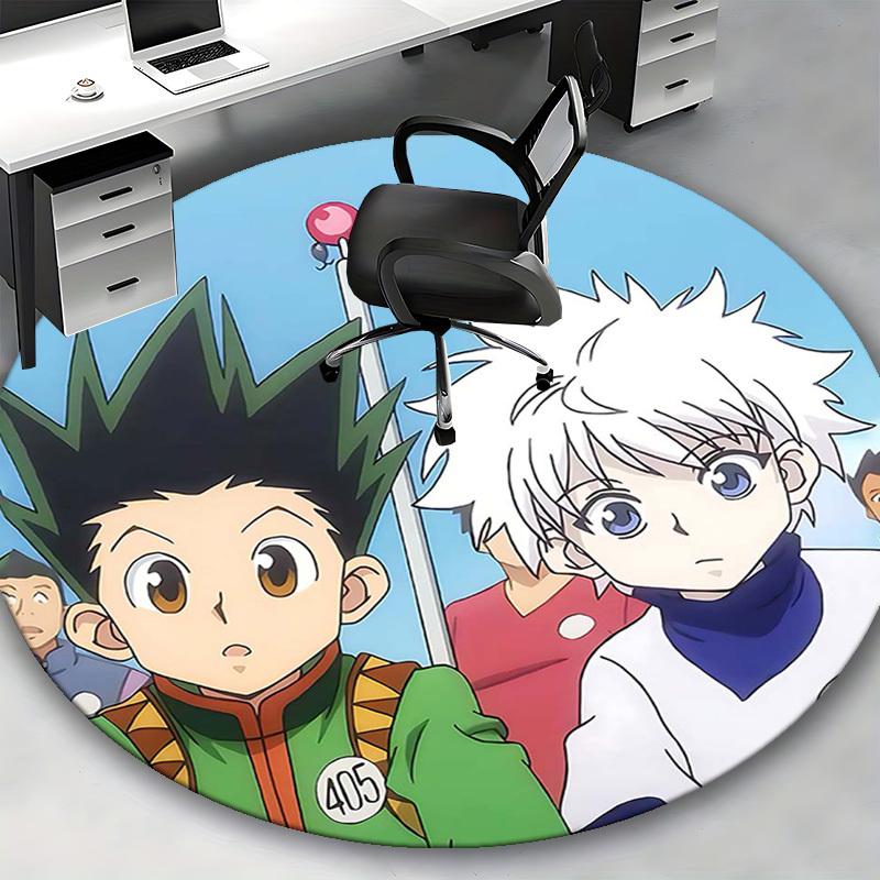 1pc Hunter X Hunter Killua & Gon Round Carpet Anime Cartoon Design Office Chair Mat, NonSlip Rug for Home Decor, Living Room, Bedroom
