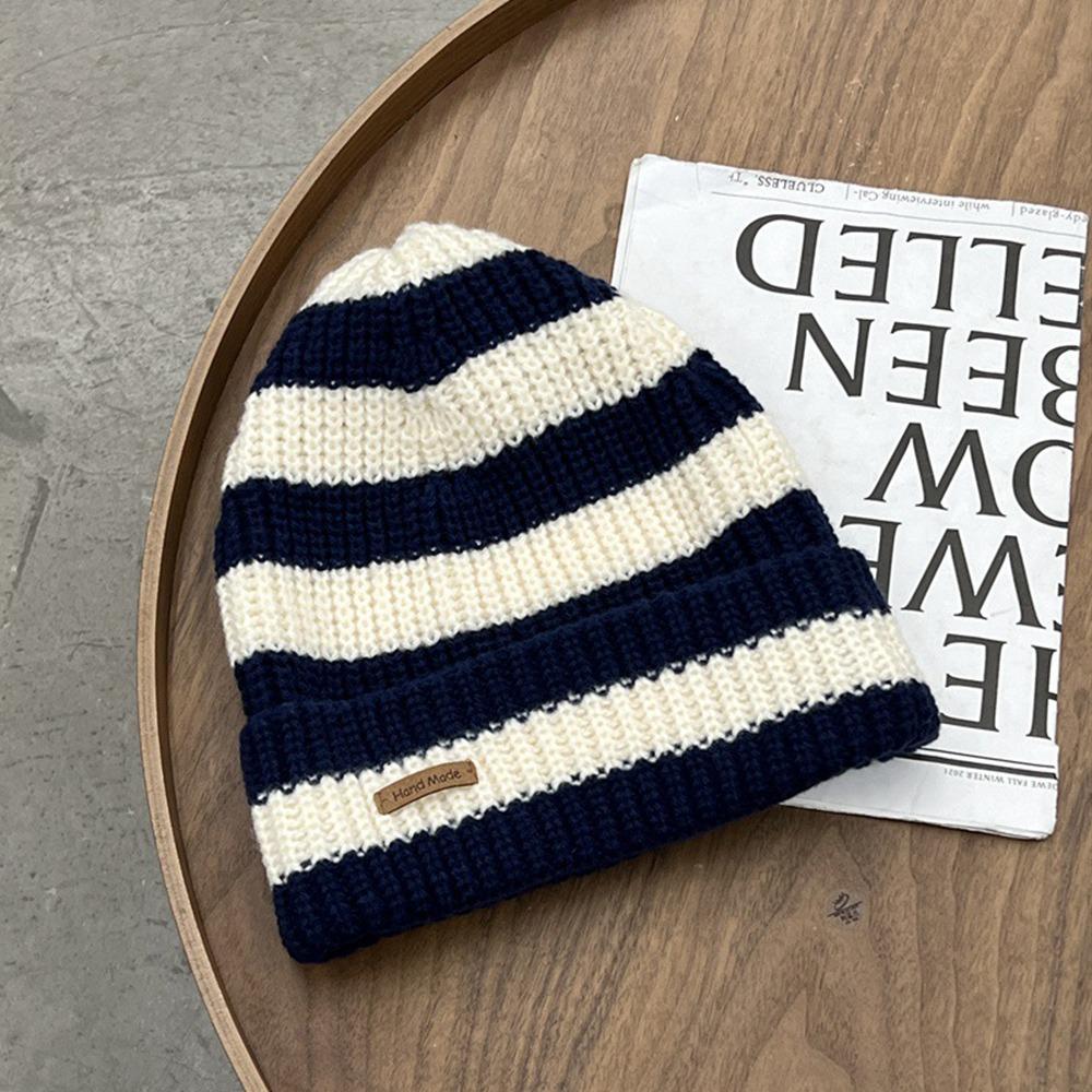 Dicke gestreifte Mützen Koreanische warme Fischerhutmode Gestrickte Streifenmütze Unisex