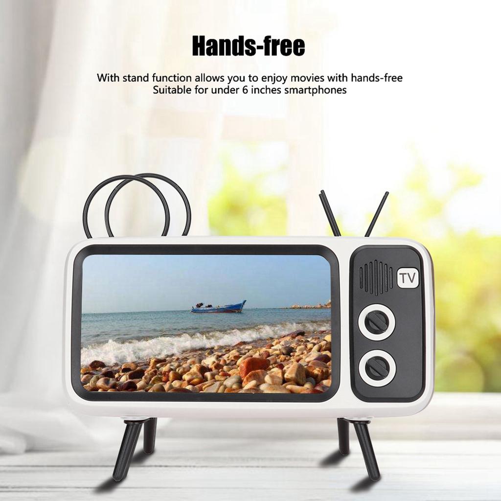 Retro TV Shaped HD Stereo Speaker Loudspeaker for Under 6 Mobile Phone Stand White