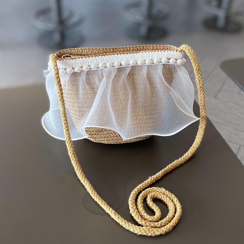 Pearl Mesh Girls' Summer Straw Hat Set - Parent-Child Style, Large Brim, Sun Protection