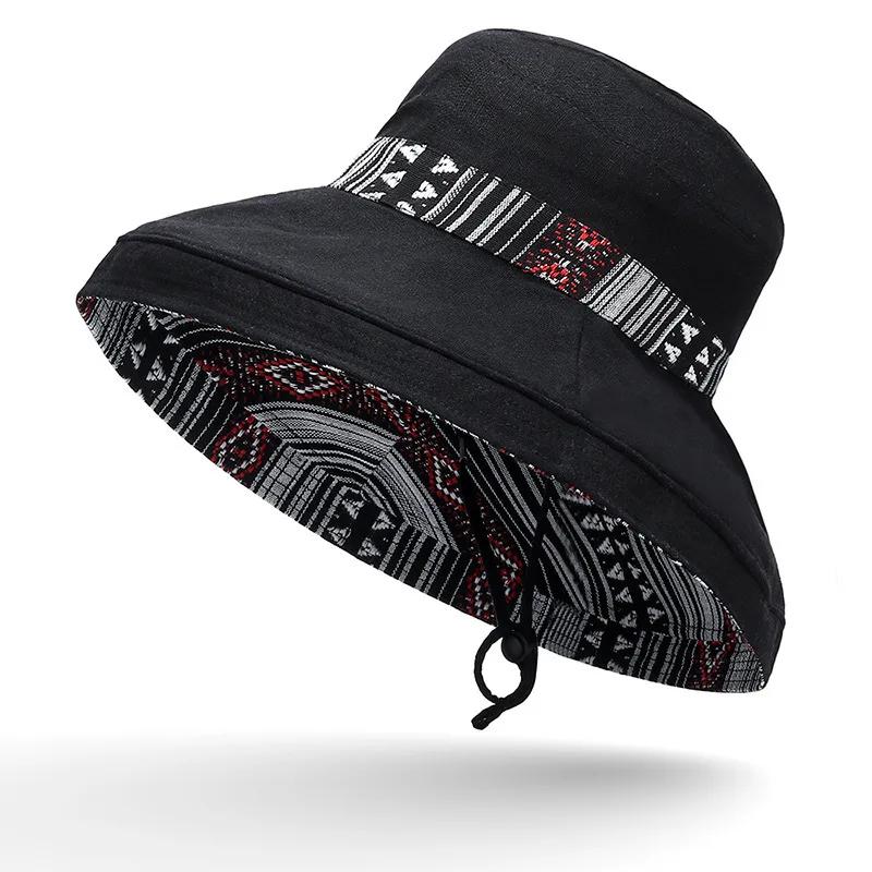 

New Unisex Sun Hats Women Summer Double Side Bucket Hat Girl Pure Color Panama Fedoras Outdoor Fisherman Hat Visor Basin Cap 56-60CM чорний