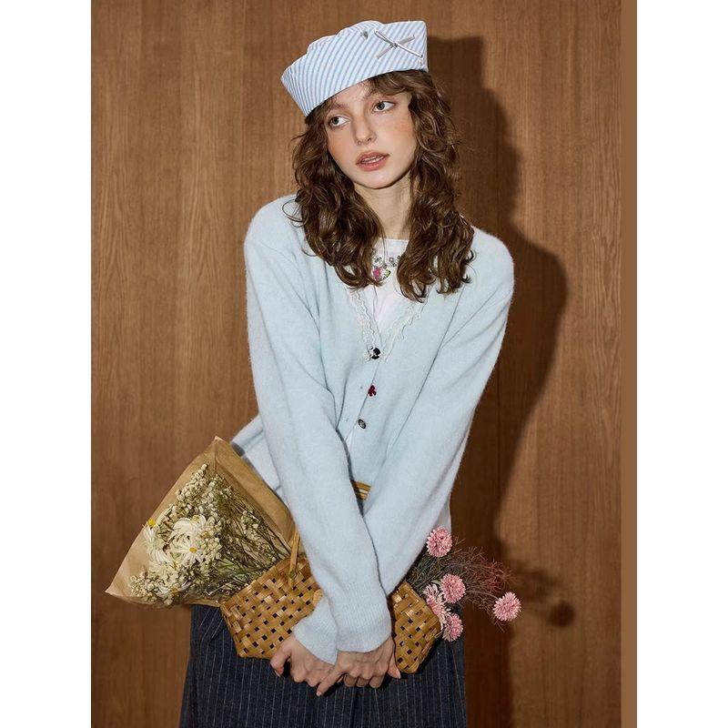 Coolhut Lace Patchwork 2025 Autum Women's Bow Lace Loose and Versatile Knitted Cardigan