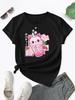 T-shirt Spring and Summer Women's Clothing Vintage Graphic Boba Tea Cat Bubble Print T-shirt Cute Round Neck Short Sleeve