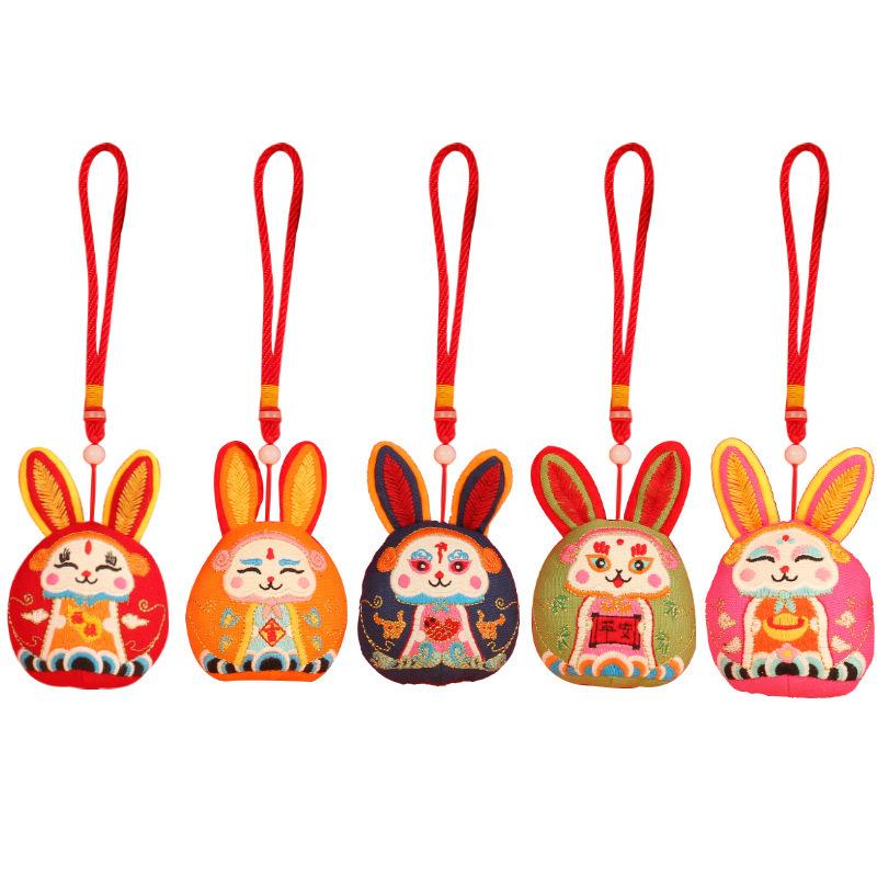 Zhongran Guochao Wufu Rabbit Doll Toy Pendant Chinese Style Festive Zodiac Rabbit Mascot Doll Box