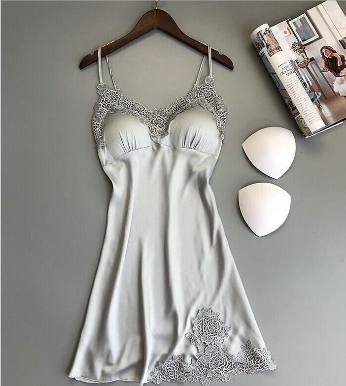 Black Lace Padded Camisole Nightgown - Sexy Hollowed-Out Sleepwear for Summer Nights