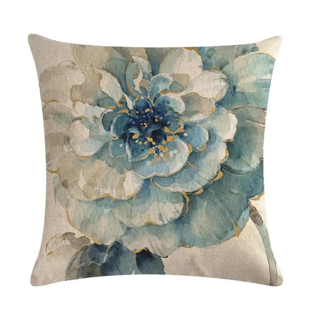 Vintage Pillowcase Printed Flower Linen Square Soft Pillow Case Sofa Seat Living Room Home Decor Cushion Cover 45*45Cm