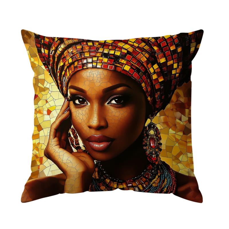 Traditional African Women Cushions Pillowcase Printed Polyester 45X45Cm Throw Pillow Cover Decorative Sofa Cushions Pillowslip