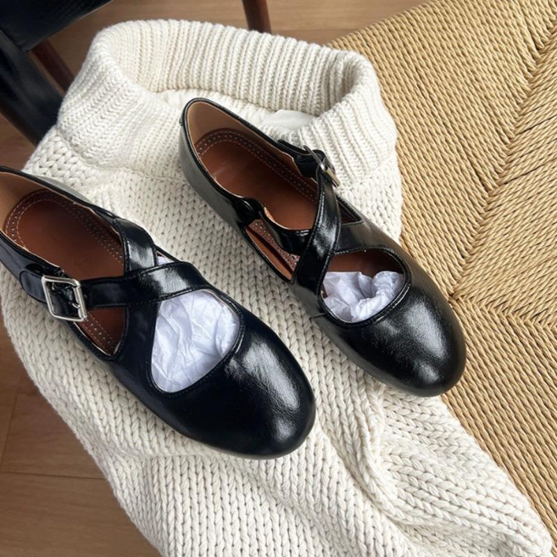 Cuir Niche Argent Mode Ballerines Bout Rond Léger ** Bride Fourchette Mary Jane Chaussures Simples Chaussures pour Femmes Été et Automne