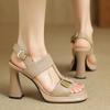 2026 Women's Fashion Sandals Metal Decoration One-line Buckle Square Heel Women Shoes Dress French Square Toe Sandalias