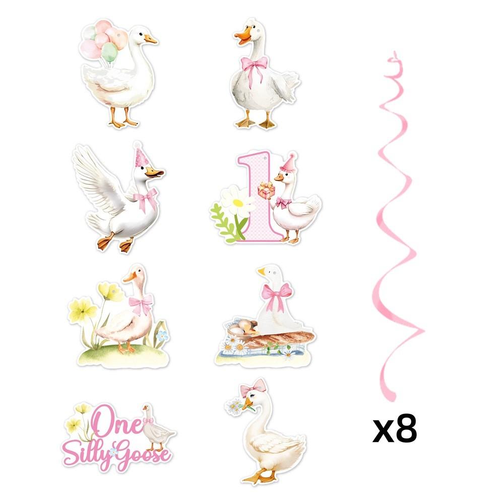 Kids White Party Swan Party Decor Supplies With Flag Pulling Rotating Hang Tag