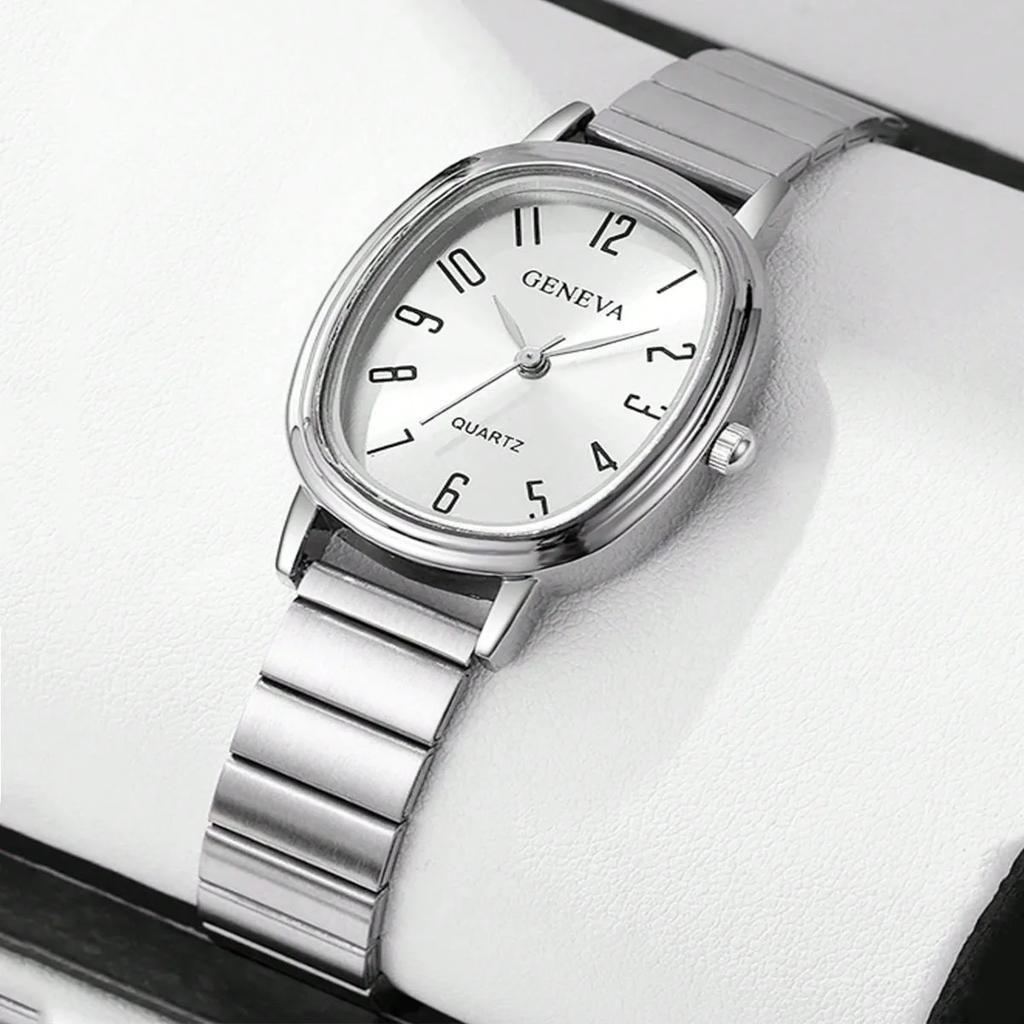 6pcs/Set-Elegant Women's Oval Quartz Watch Set, Suitable for Bracelets, Necklaces, Rings, Earrings, Fashionable Gift Choices