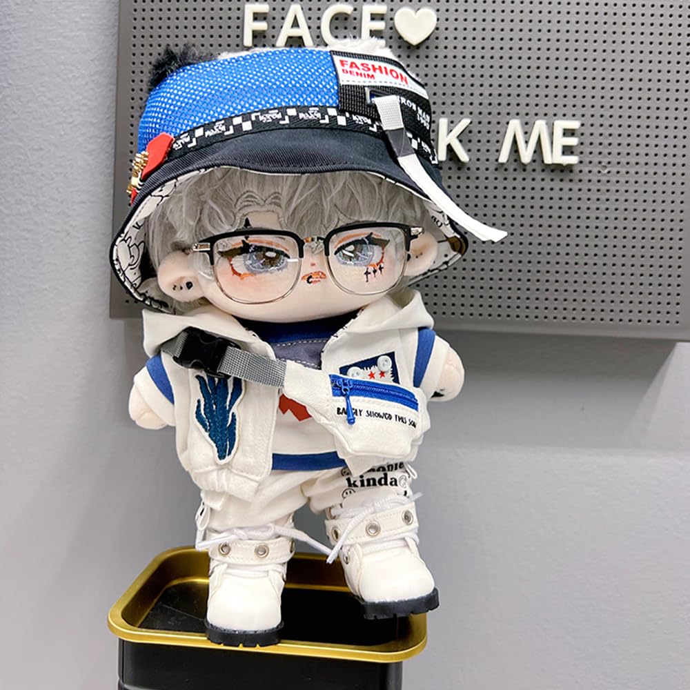 niannyyhouse 15cm Plush White Shark Outfit Set Empty Top Cotton (Includes Hat, T-Shirt, Shorts, Hoodie, Backpack, Doll, Accessories, Dress-Up) (15cm)