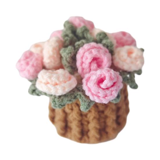 Yousheng Crochet Flowers Coaster Handmade Rose Coaster Potted Flowers Decorative Rose Bouquet Coaster with Basket Gift for Family Friends Flower