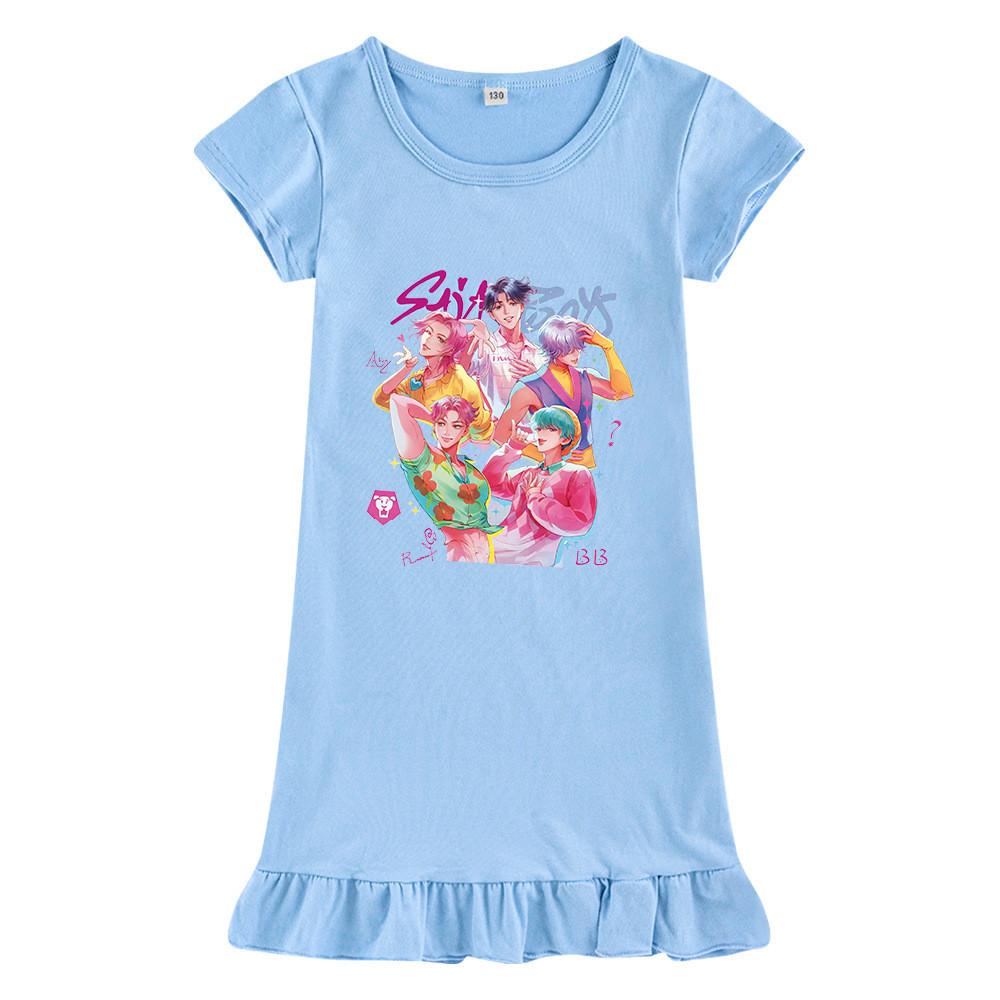 M1207 Kids Girls Sajaboys Kpop Rumi Zoey Mira Print Short Sleeves Ruffle Dress