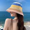 Straw Hat Women's Summer New Cute Flower Seaside Hollow Rolled Edge Lafite Sunshade Hat Face Covering Dome Beach Hat