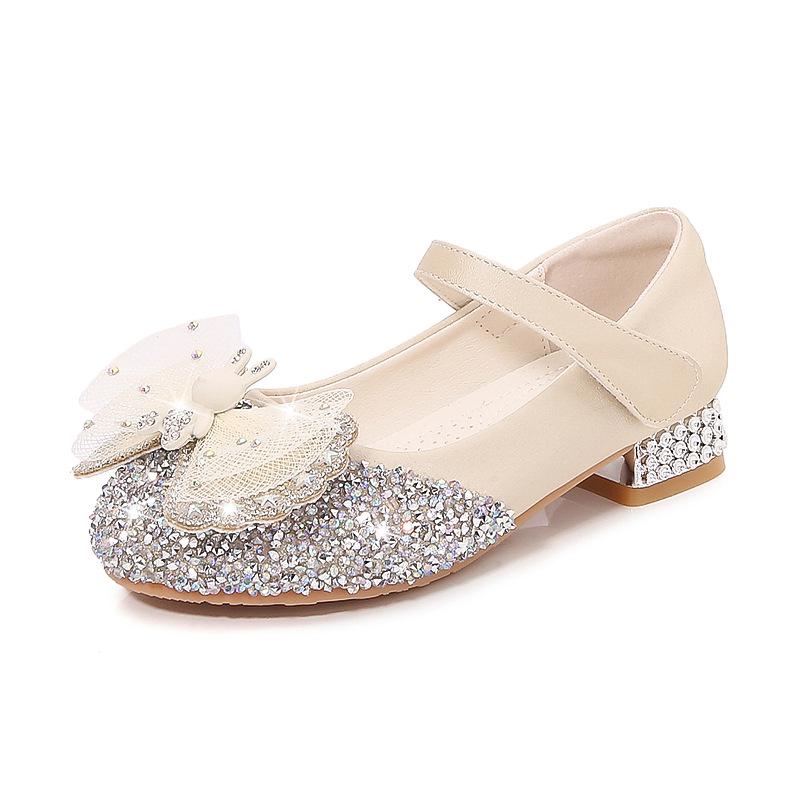 Summer 2025 Rhinestone Princess High Heels for Girls - Leather Shoes for Kids, Available in Small, Medium, Large Sizes