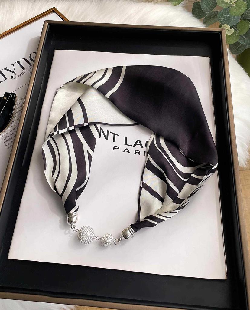 Magnetic Buckle Silk Scarf Headband Internet Celebrity New Magnetic Buckle Bracelet Small Long Women's Summer Casual Necklace Diamond Neck Band