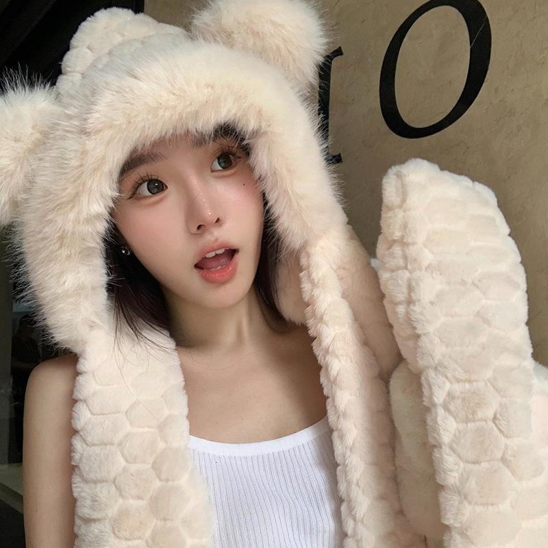 Autumn and Winter Warm and Cold Proof Thickened Hooded Cycling Windproof Ear Protection Plush Scarf