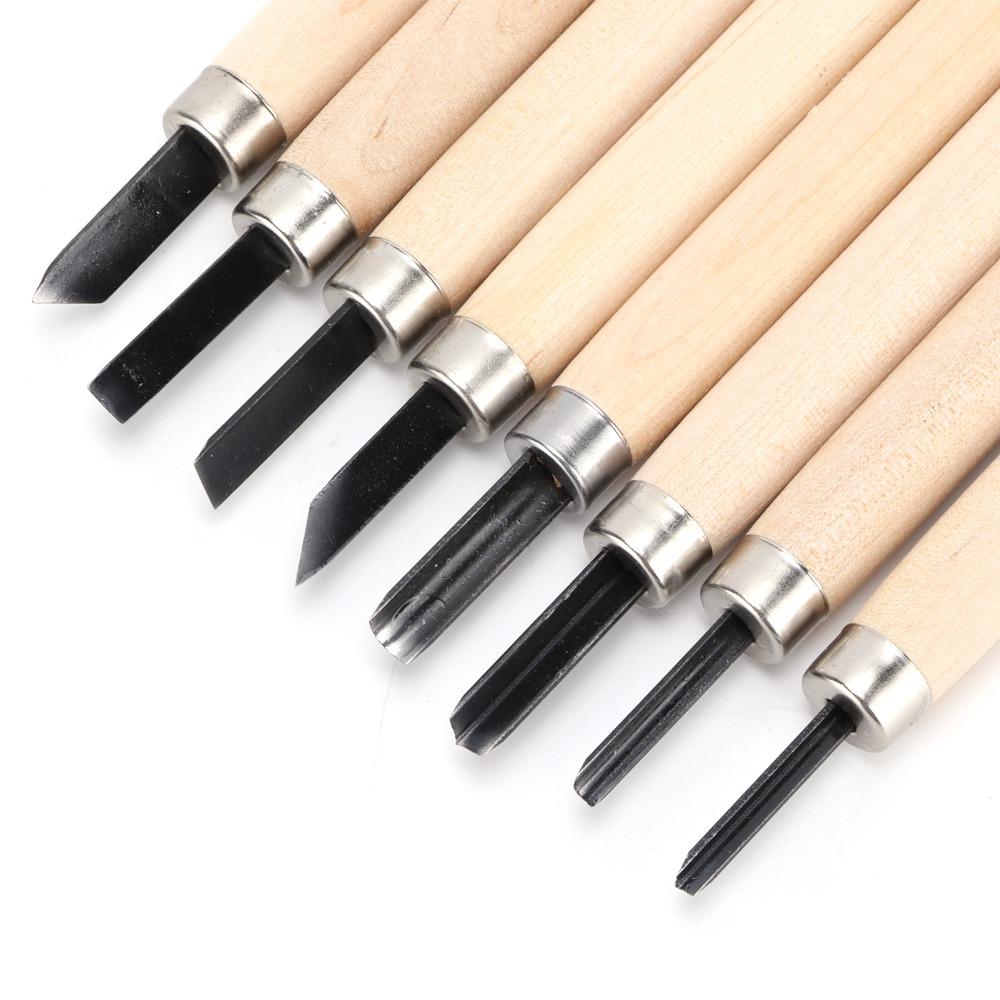 8pcs High Manganese Steel Wood Carving Tool Wooden Handle Woodworking Gouges  Woodworking DIY