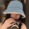 Cute Bucket Hat Lace Edge Denim Basin Hat Summer Travel Sunshade Sunscreen Show Face Small Simple Wind Bucket Hat